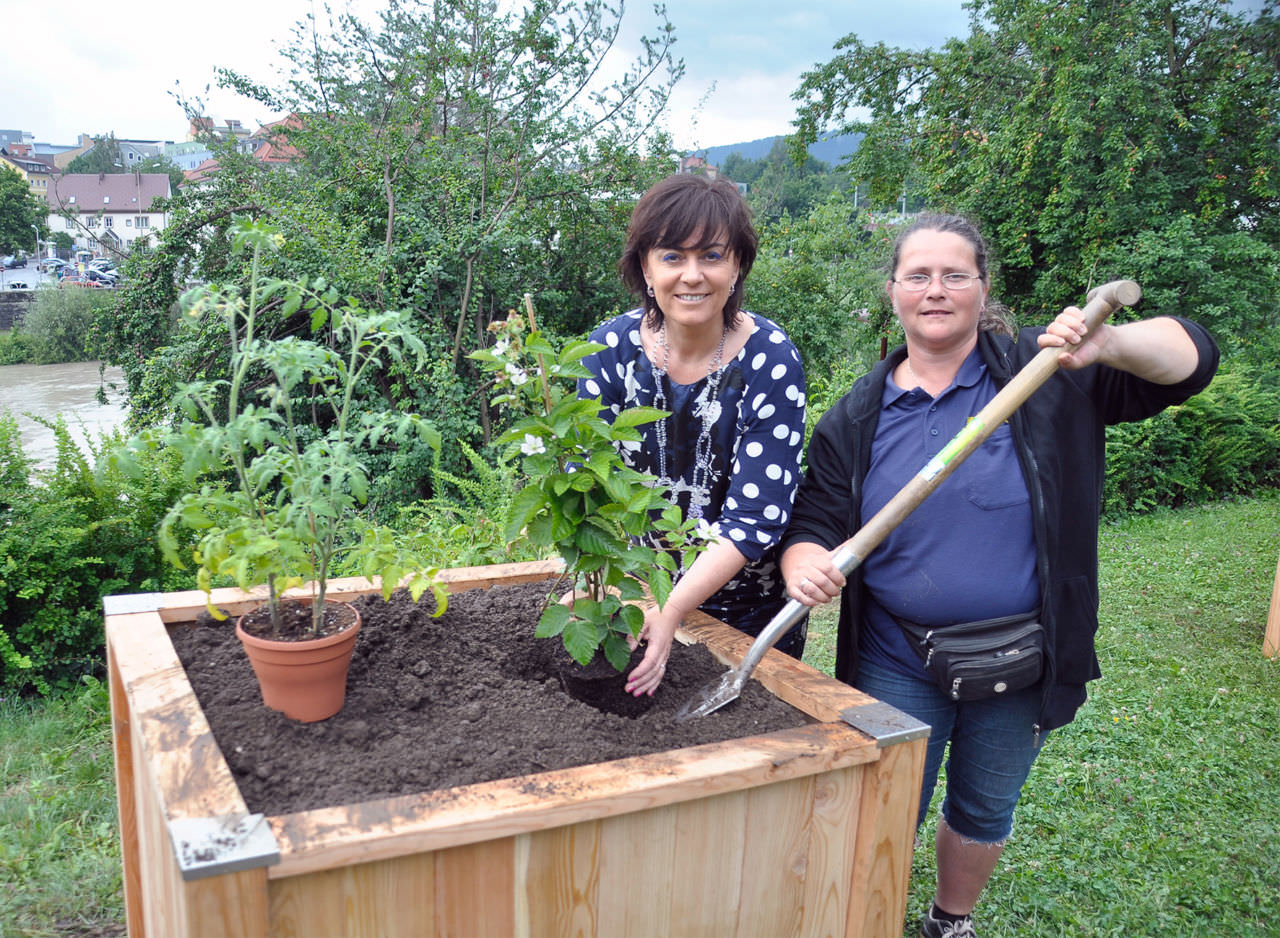 Stadtgartenreferentin Vizebürgermeisterin Petra Oberrauner mit Gartenmeisterin Conny Spasojevic (Stadtgarten): 