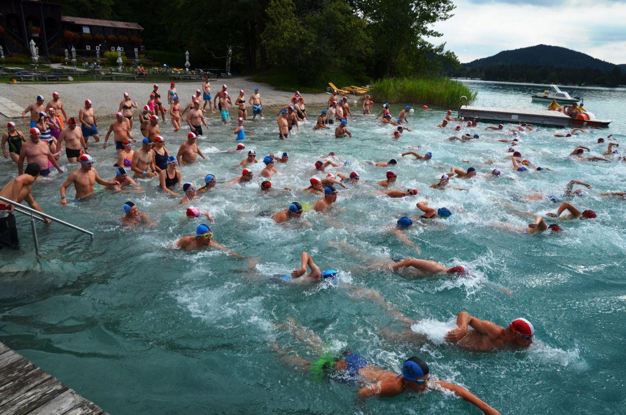 144 schwimmbegeisterte Hobbysportler und Athleten stürzten sich in den Faaker See. Alle bewältigten die 750 Meter lange Strecke zwischen der Insel und dem Gemeindestrandbad Faak mit Bravour.