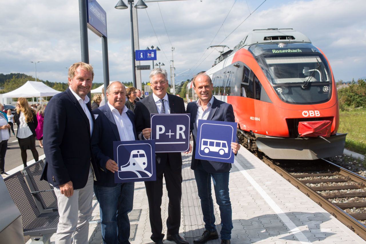 Reinhard Wallner ÖBB Ktn Personenverkehr, LR Rolf Holub, LH Peter Kaiser, Bgm Christian Poglitsch