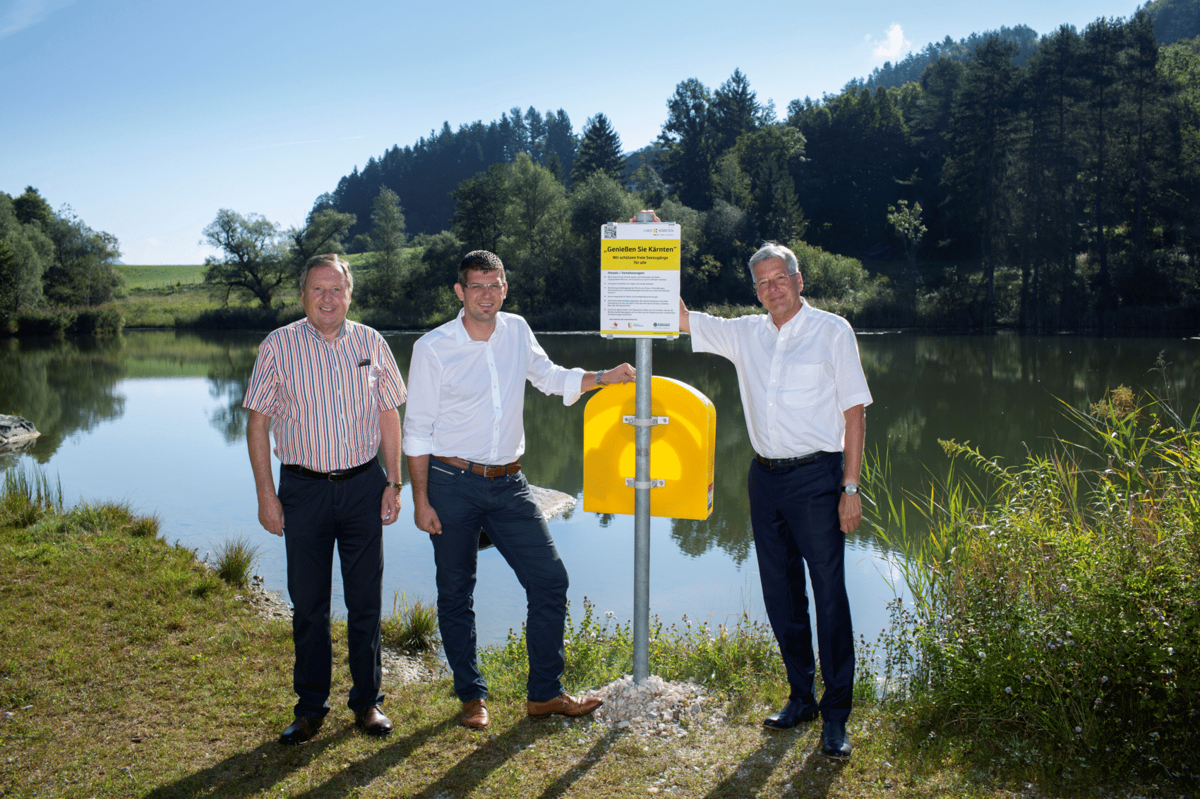 LH Peter Kaiser eröffnete mit Bgm Lukas Wolte und LR Martin Gruber den 21. freien Seezugang in Kärnten.