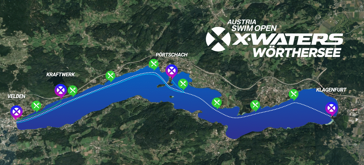 Neben der 17,5 Kilometer langen Querung des Sees kann auch über 10 Kilometer (Start in Pörtschach), 3 Kilometer (Start beim Schaukraftwek) und 0,5 Kilometer (Velden) gestartet werden.