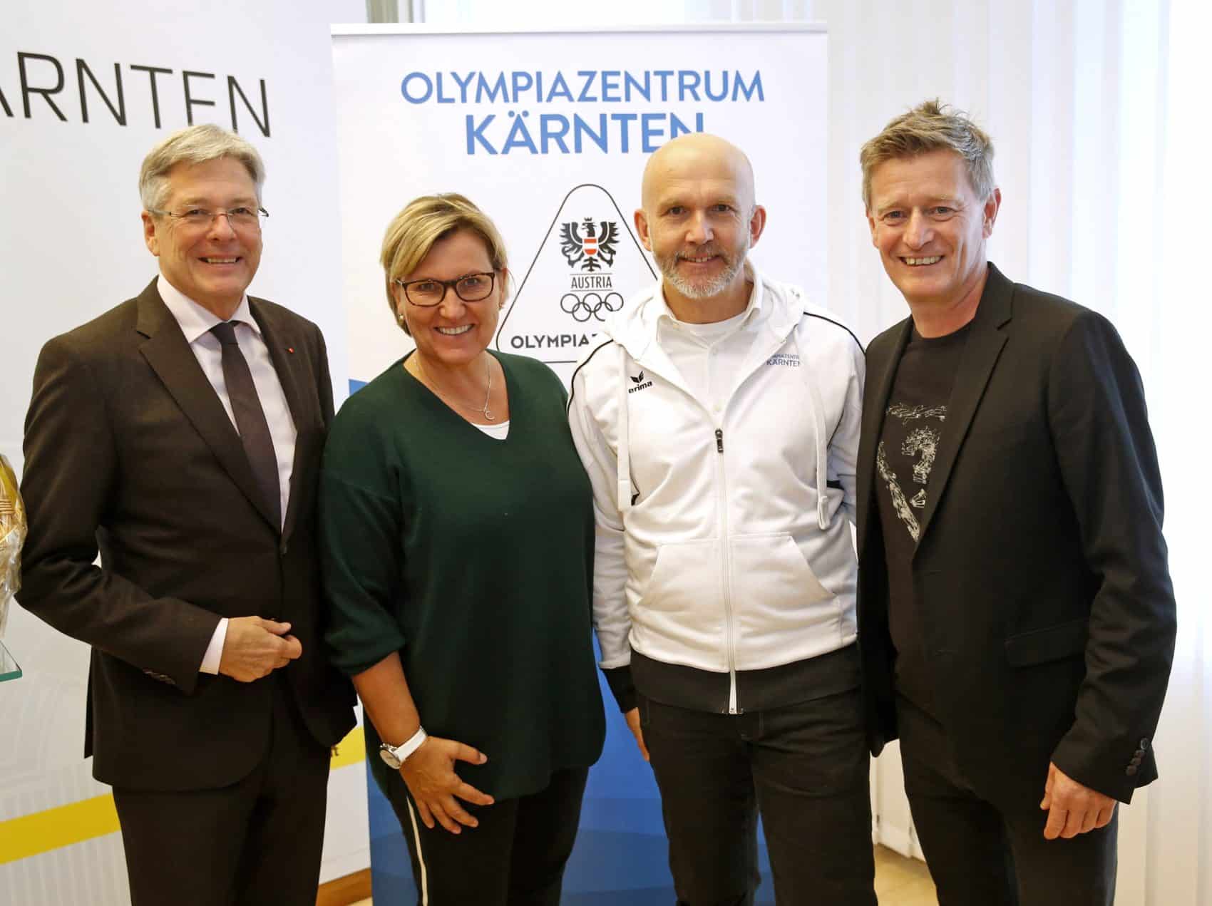 v.l.: LH Peter Kaiser, Dr.in Christiane Loining (Sportmedizin), Walter Reichel (sportl. Leitung), Landessportdirektor Arno Arthofer