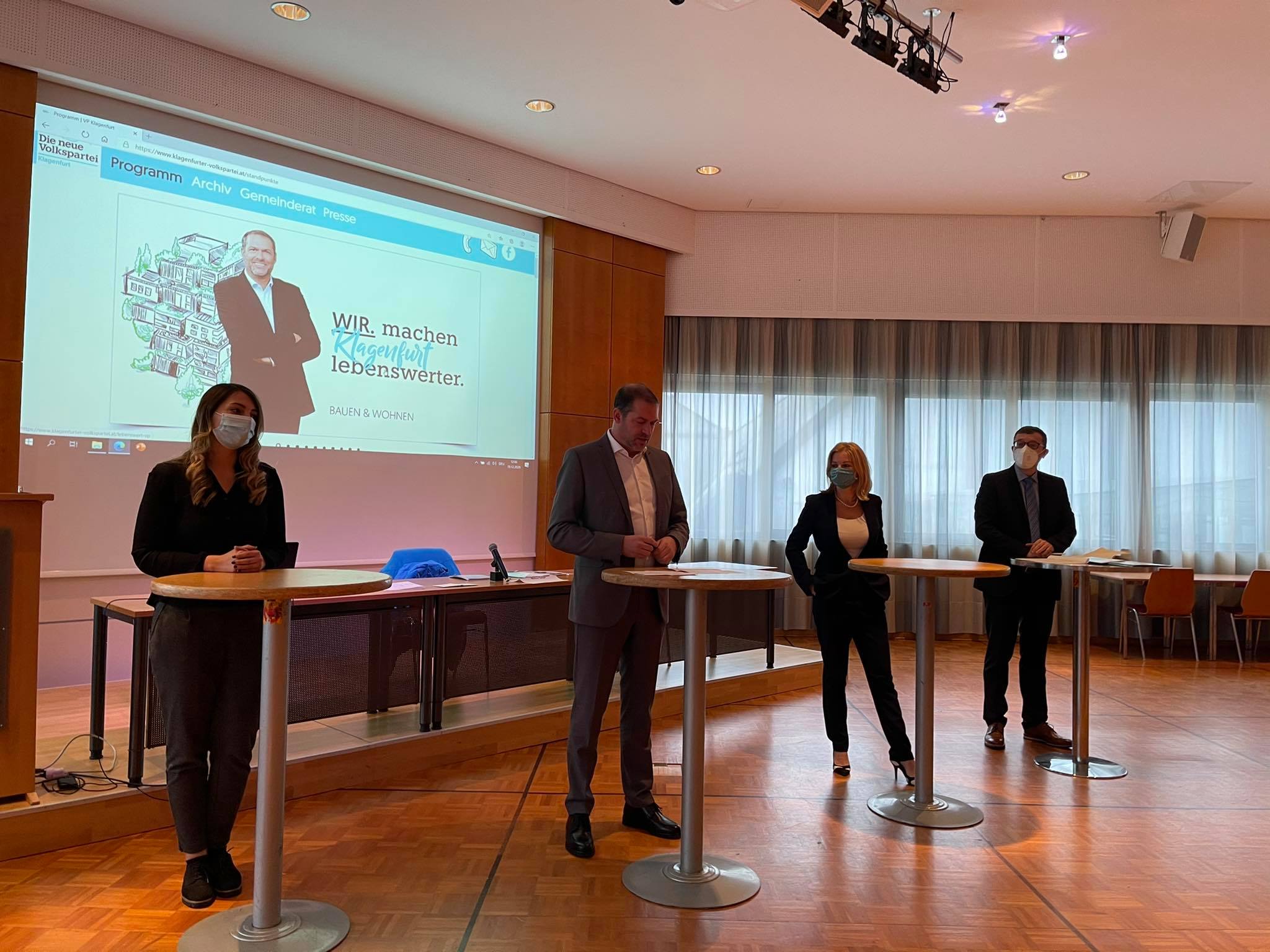 Verena Kulterer, Stadtrat Markus Geiger, Julia Löschnig und Manfred Jantscher bei der Präsentation der ersten Kandidaten.