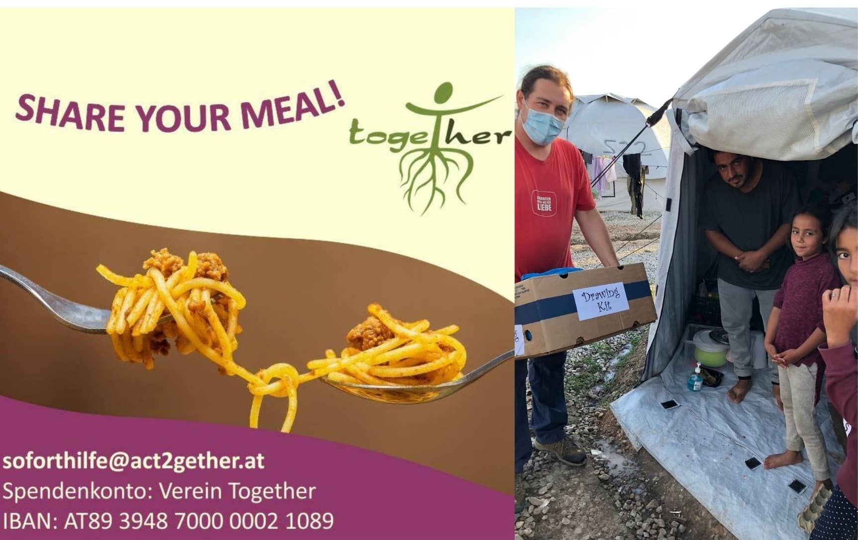 Unter dem Motto „Share your meal“ bittet der Together-Verein um Geldspenden für den Transport nach Griechenland