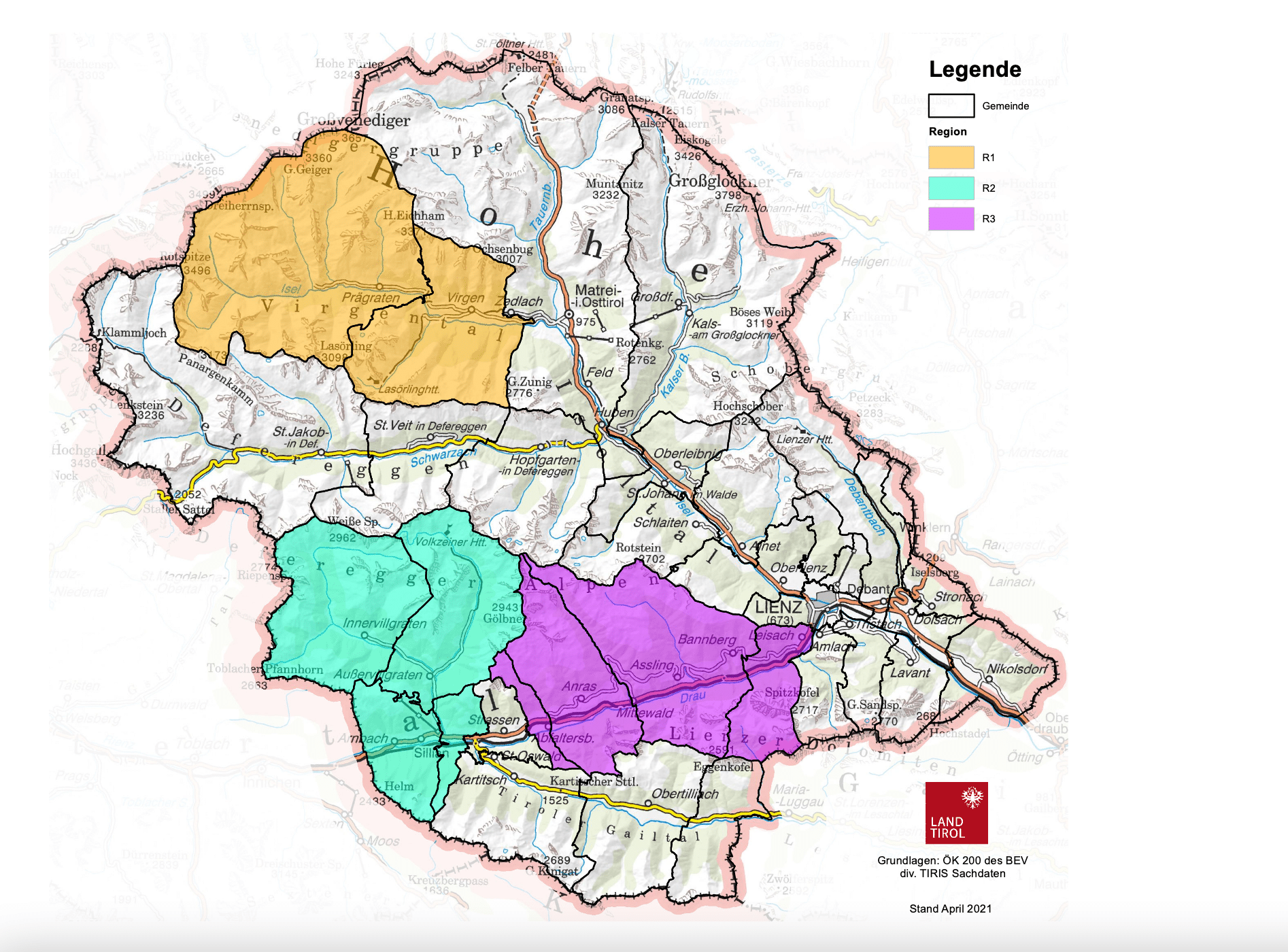 Die Karte des Landes Kärnten zeigt die betroffenen Regionen.